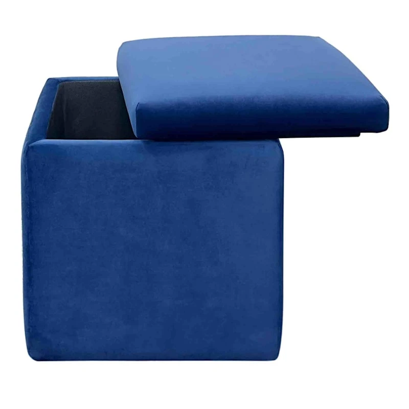 Stuart Square Storage Ottoman, Navy Blue 4 Stuart Square Storage Ottoman, Navy Blue - Image 4