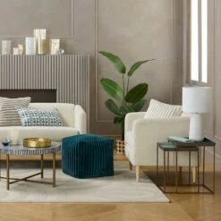 Tracey Boyd Esme Channeled Fur Pouf, Teal -Furniture Store tracey boyd esme channeled fur pouf teal 2