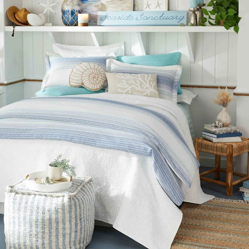 Ty Pennington Lex Blue Striped Square Pouf, 16" 3 Ty Pennington Lex Blue Striped Square Pouf, 16" - Image 3