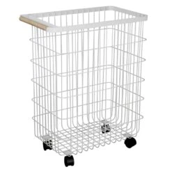 Ty Pennington Nova Slim Metal Rolling Laundry Hamper, White