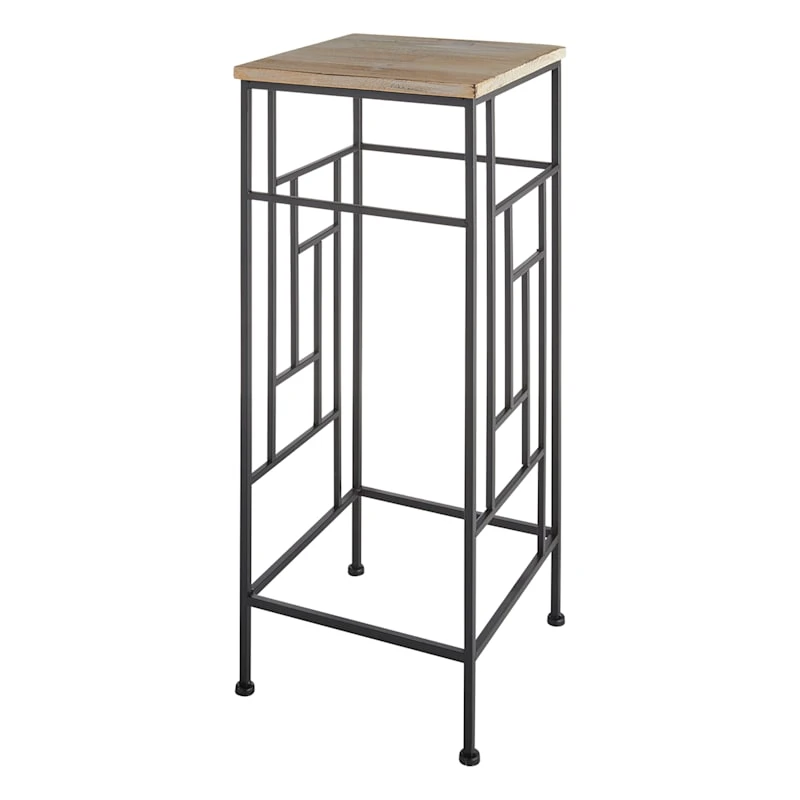 Wood Top Plant Stand With Metal Frame, Large 1 Wood Top Plant Stand With Metal Frame, Large
