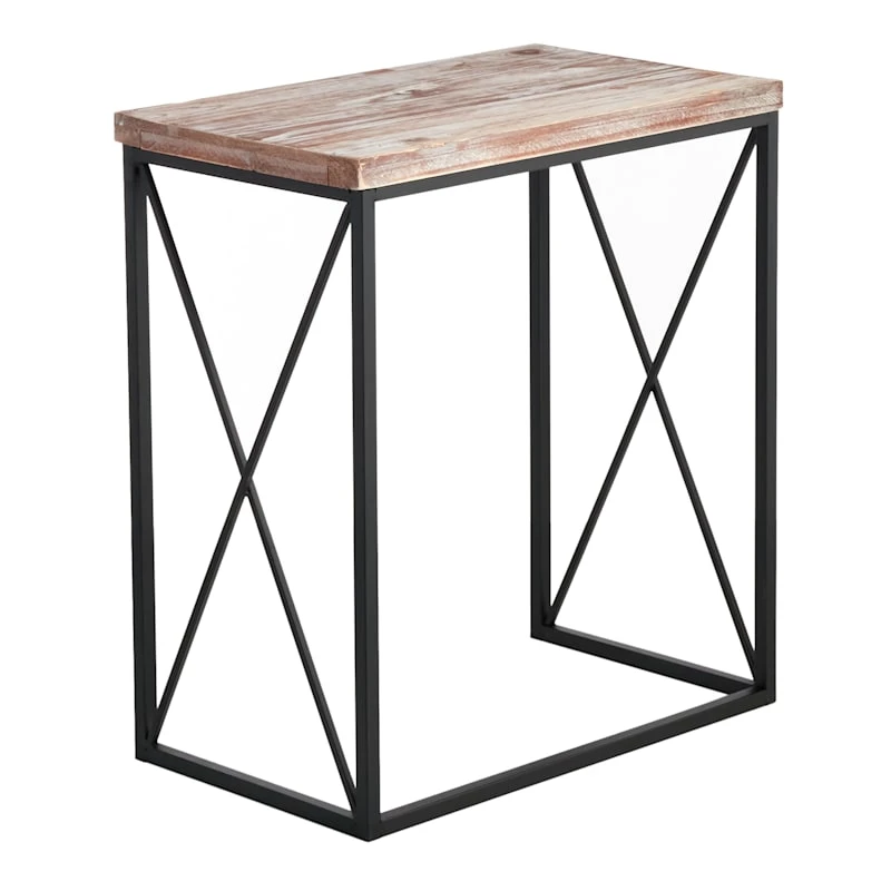 Wood Top With Black Cross Metal Table, Medium 1 Wood Top With Black Cross Metal Table, Medium