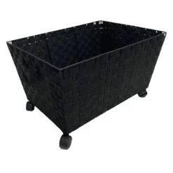 Woven Band Laundry Basket With Wheels, Black