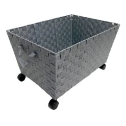 Woven Band Laundry Basket With Wheels, Dark Grey