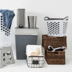 Woven Band Laundry Hamper With Lid & Removable Liner, Dark Grey -Furniture Store woven band laundry hamper with lid removable liner dark grey 2